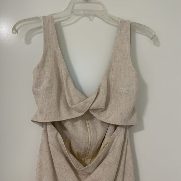 Petal and Pup Beige Linen Cutout Midi Dress - Picture 4 of 5